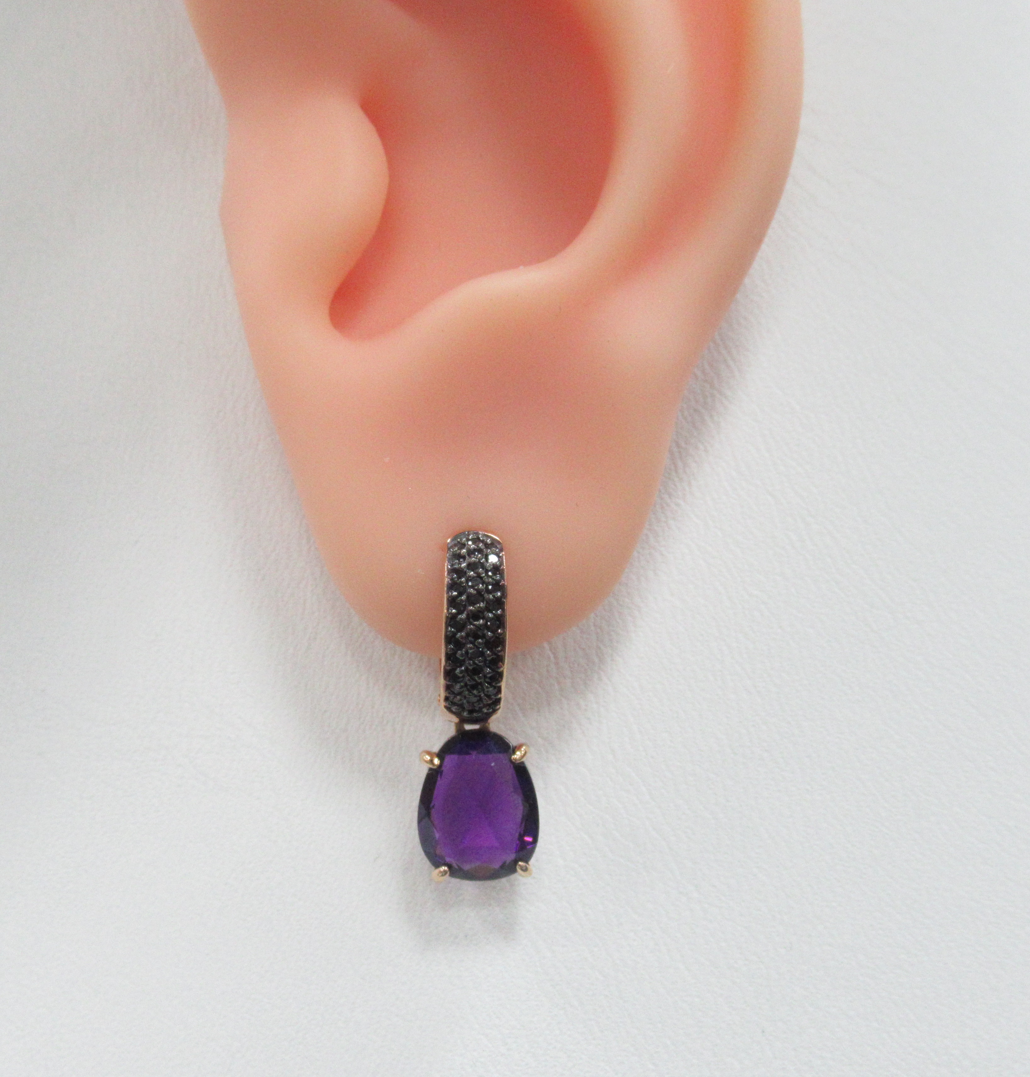 Серебряные серьги-конго с аметистами и шпинелью